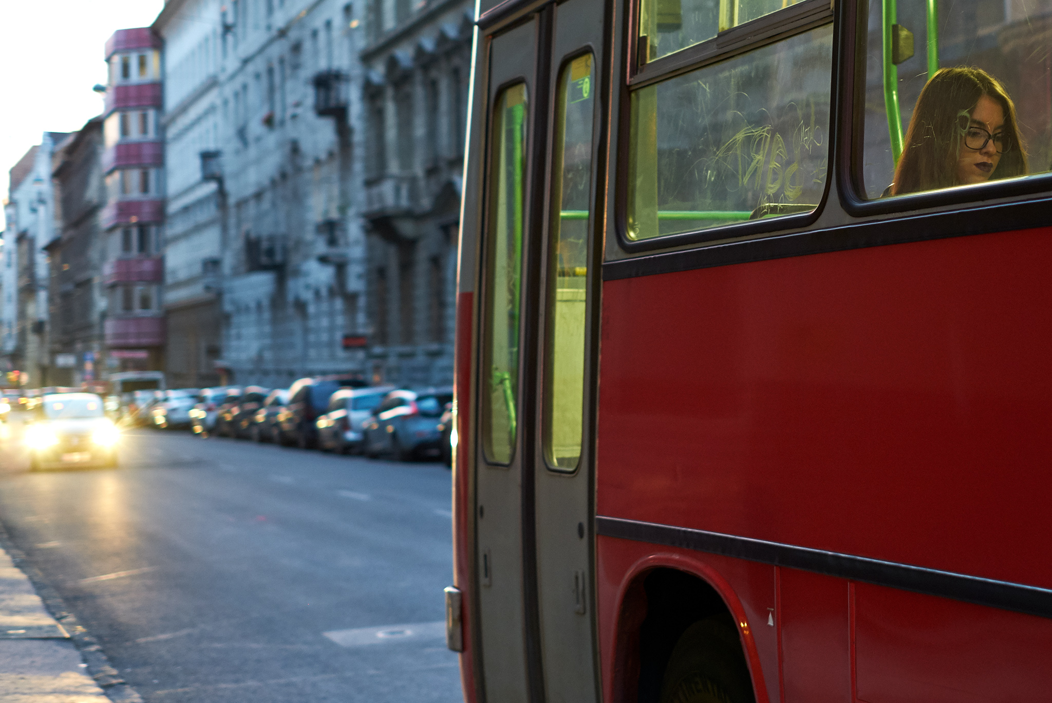 Girl on bus Budapest Hungary