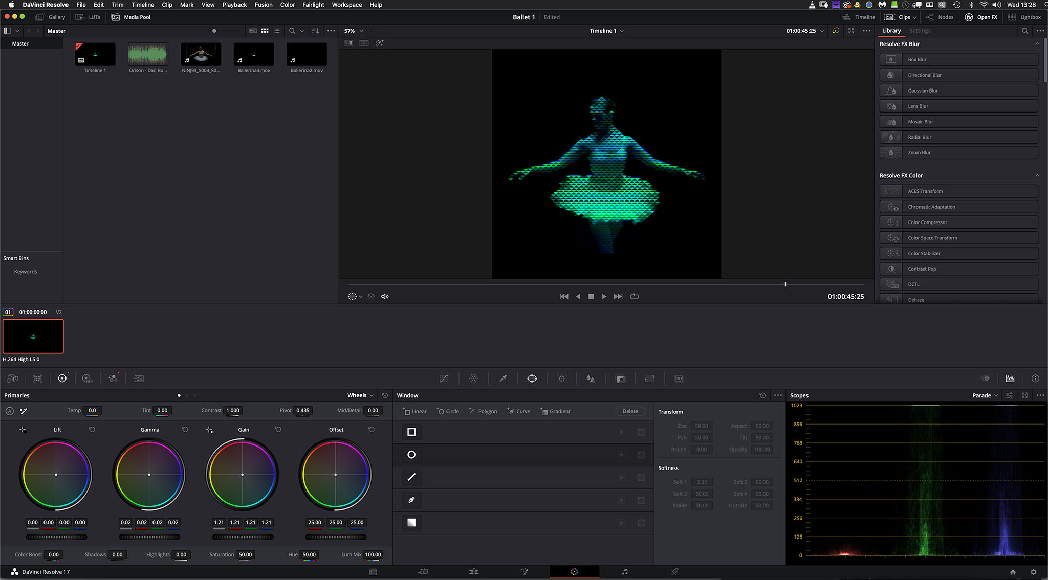 Video editing of art film colour grading DaVinci Resolve 17