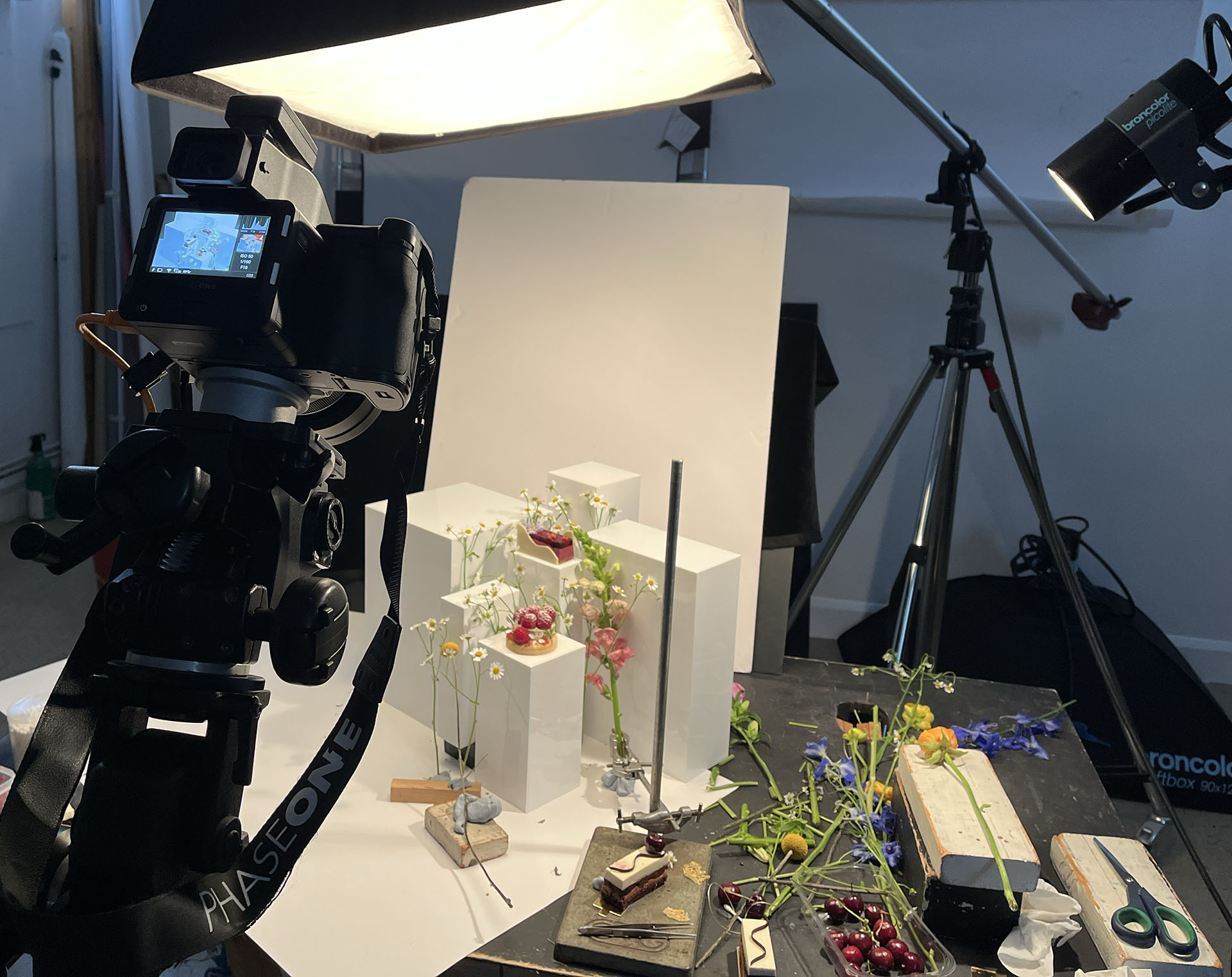 BTS phot of food photography in the studio of Vegan cakes